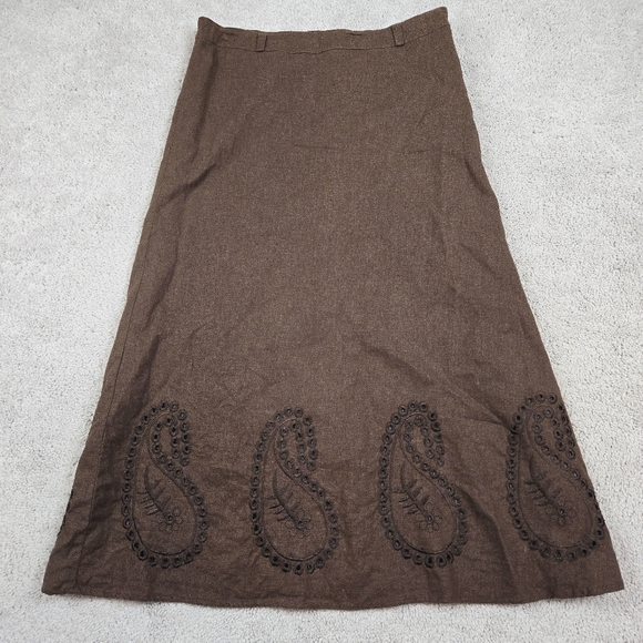 Ecologie Twee Midi Skirt Size 10 Linen Blend Chocolate Brown Paisly Academia - Picture 1 of 8
